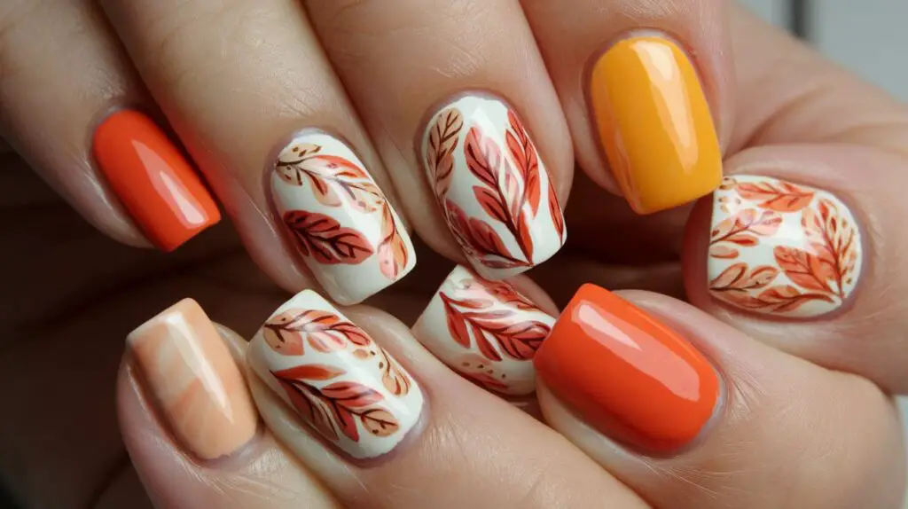 Fall Nail Design Orange Leaves