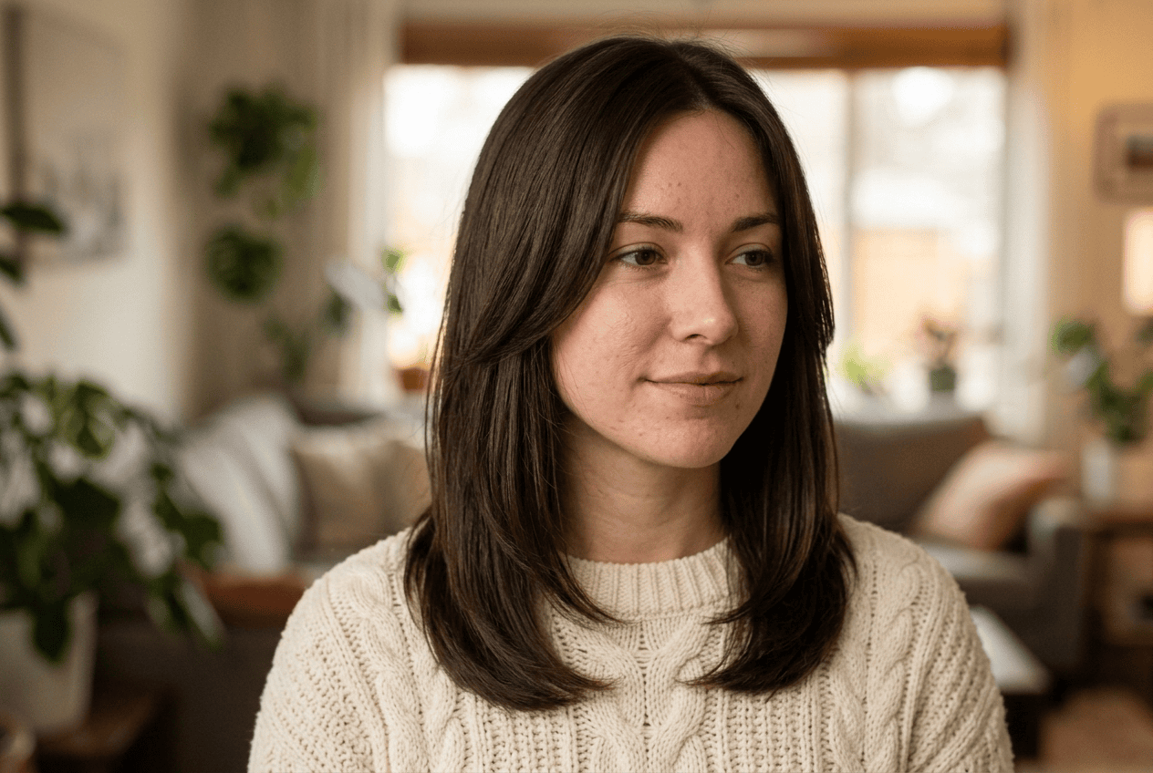Woman with layered haircut flattering her oval face shape