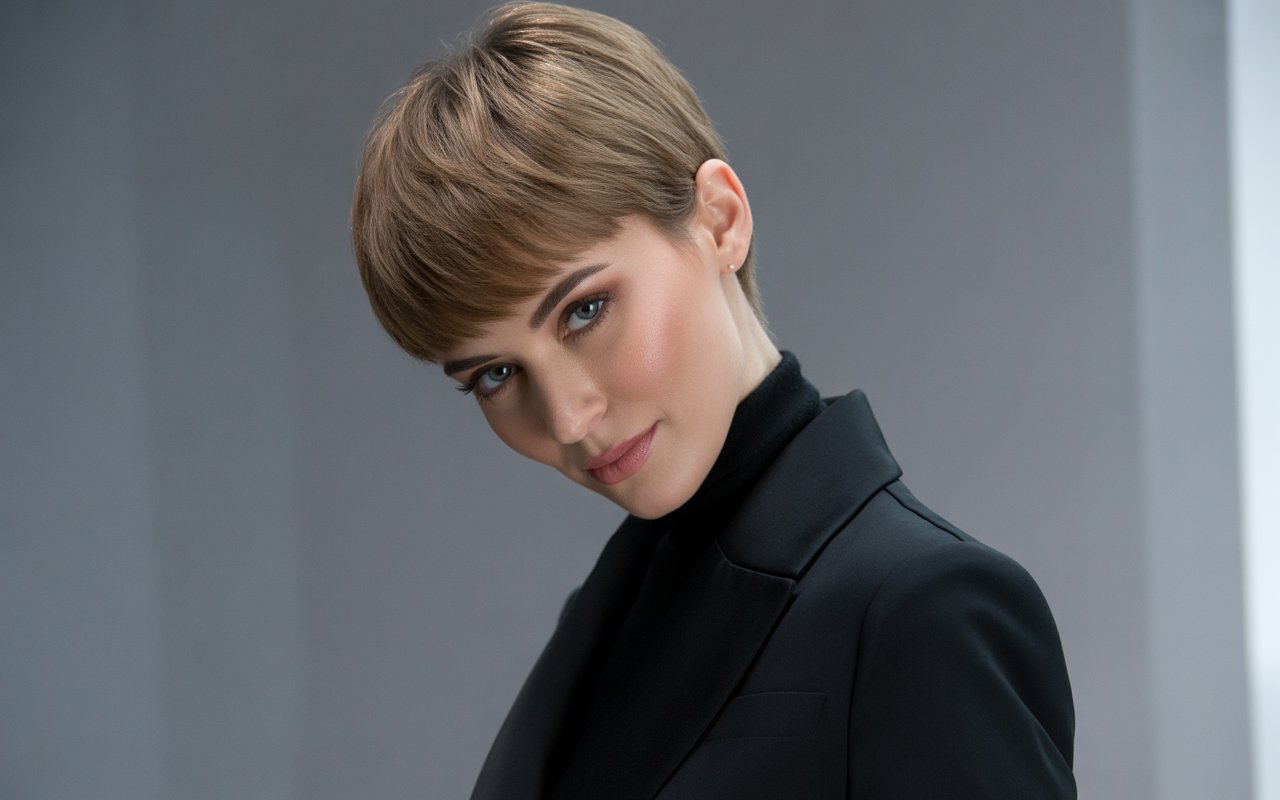Professional female fashion model with Short Layered Haircut