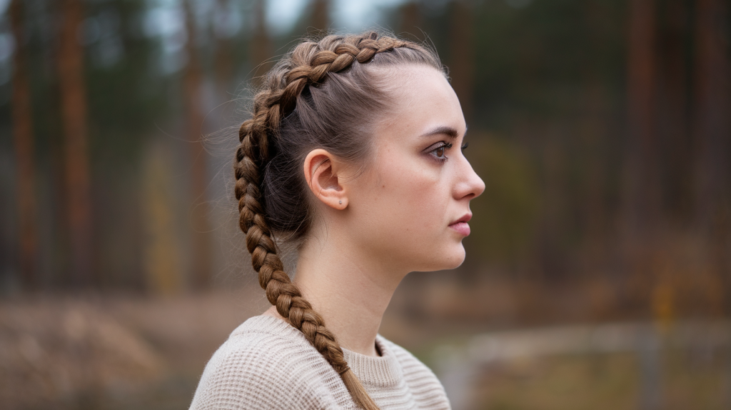 Bosnian woman with a square face shape and a French braid.