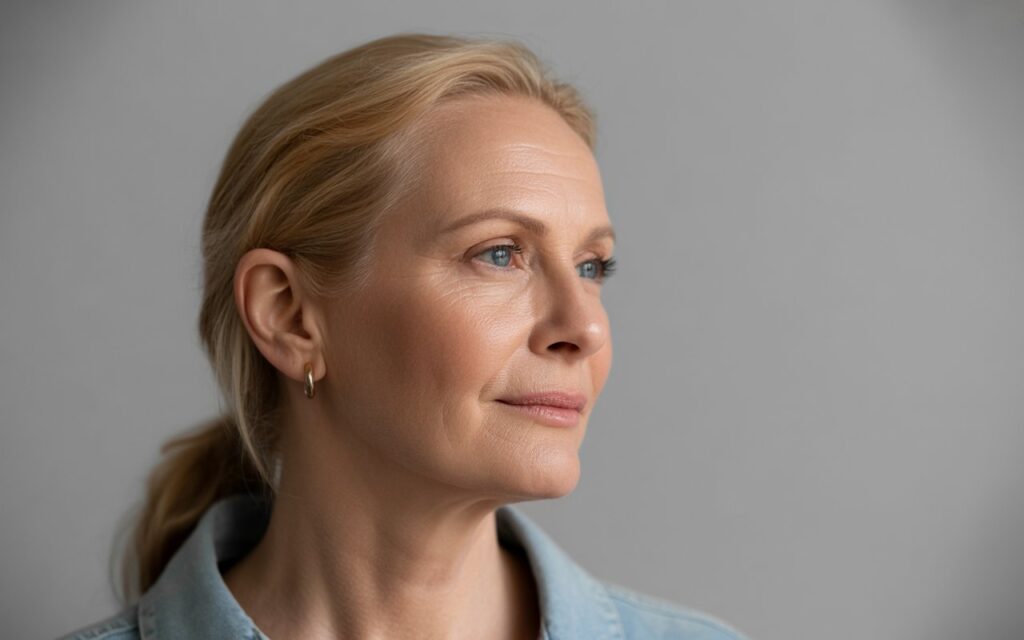55 yrs Woman with glowing skin