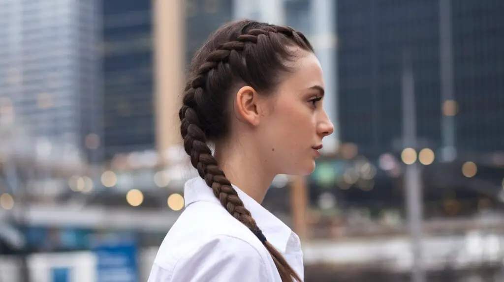 French Braid on woman with oval face