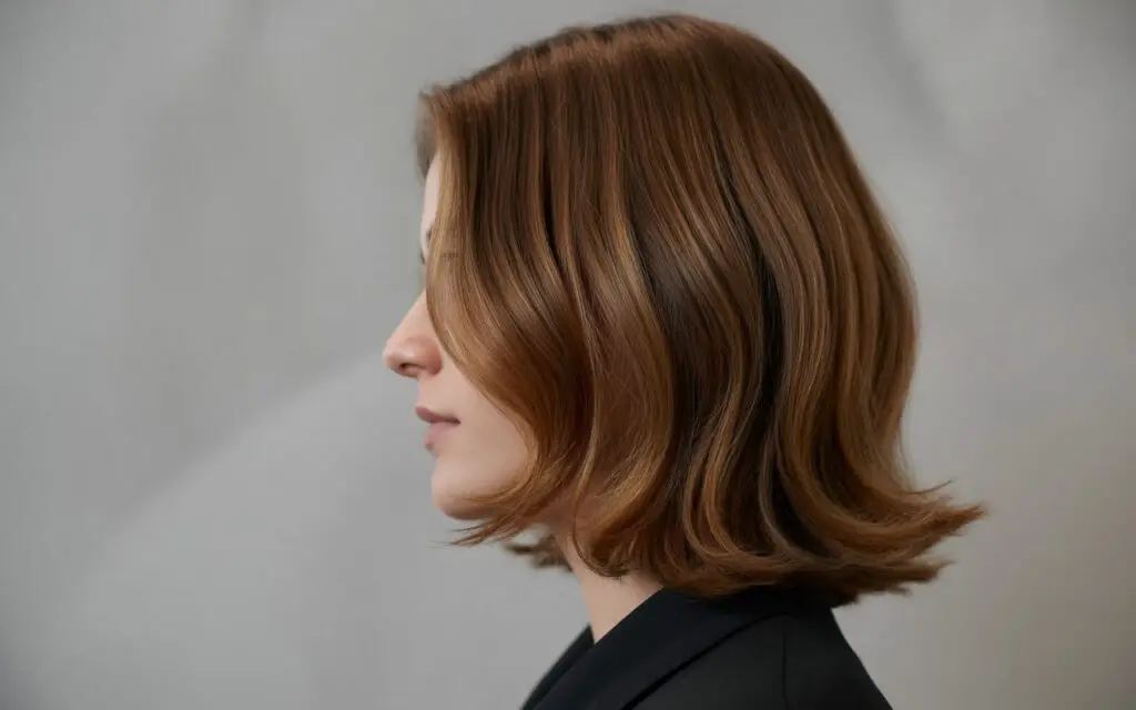 professional side profile photo of female Walnut Brown Hair color