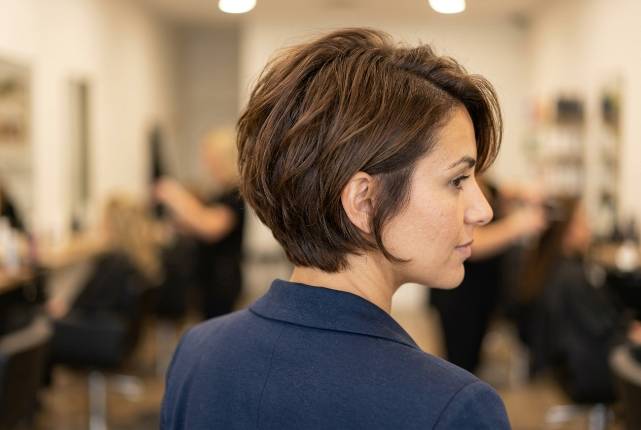 Woman with textured short haircut showing soft natural movement