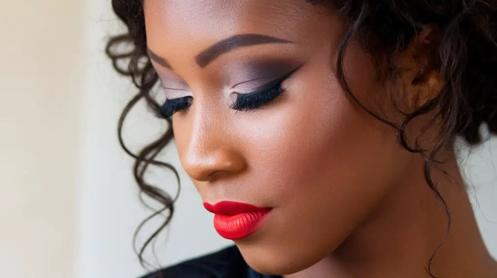 Red Gray Makeup on Dark Skin