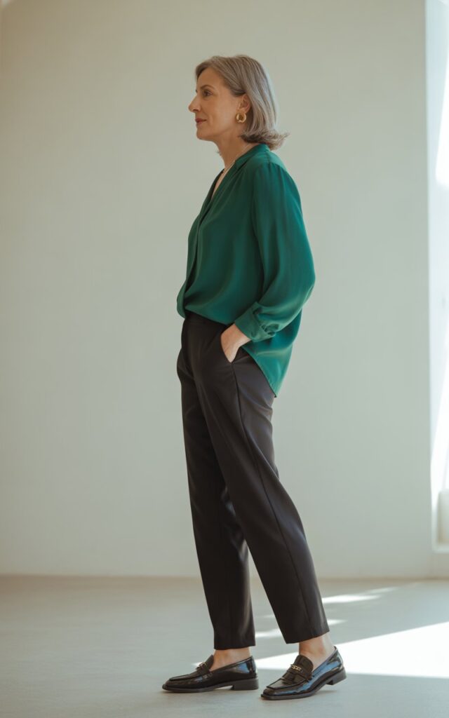 A Bold-Color Blouse + Simple Bottoms