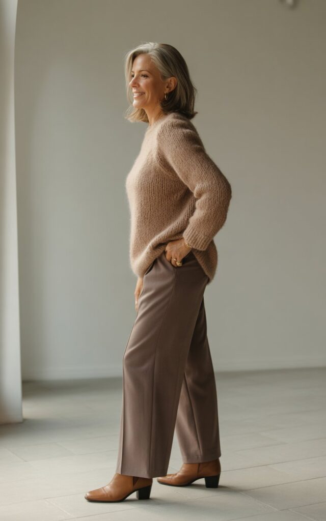 A Chunky Knit Sweater + Tailored Trousers