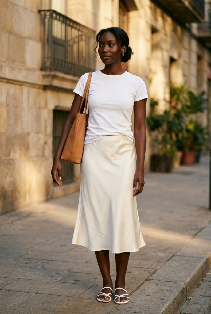 A Midi Skirt + Basic Tee A Midi Skirt + Basic Tee