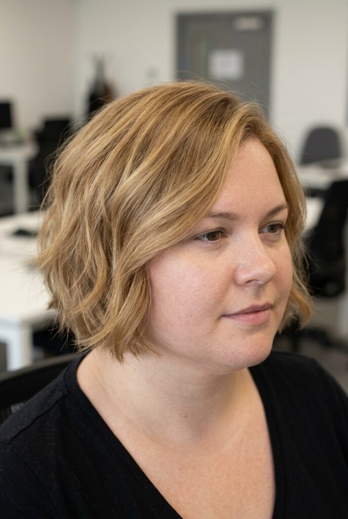 Airy bob with internal layers for round face