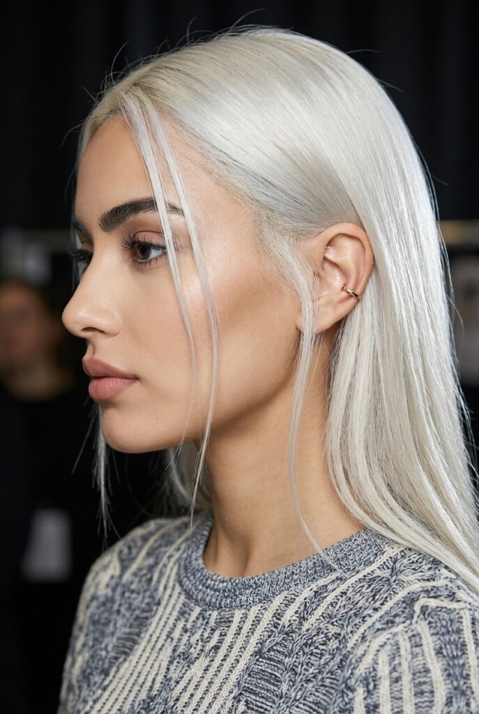 Algerian woman with Schwarzkopf Keratin platinum blonde hair result