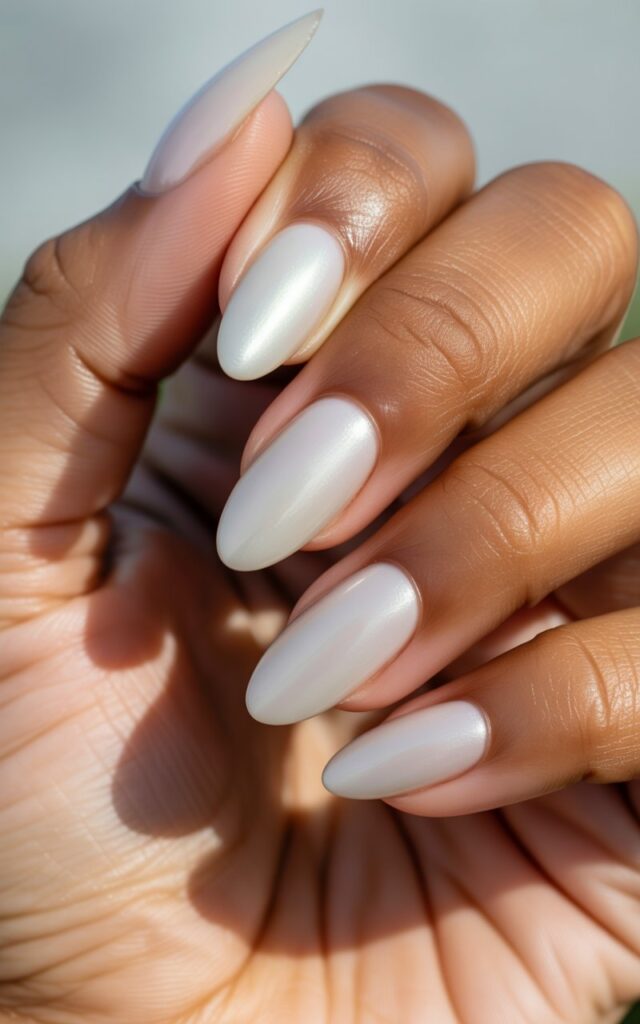 Almond Acrylics with a Milky White Finish