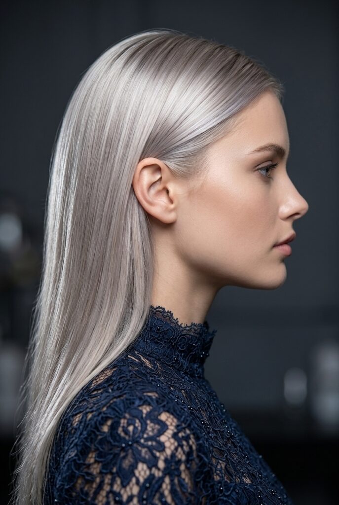 Andorran woman with L'Oréal Le Color Gloss cool blonde shiny hair