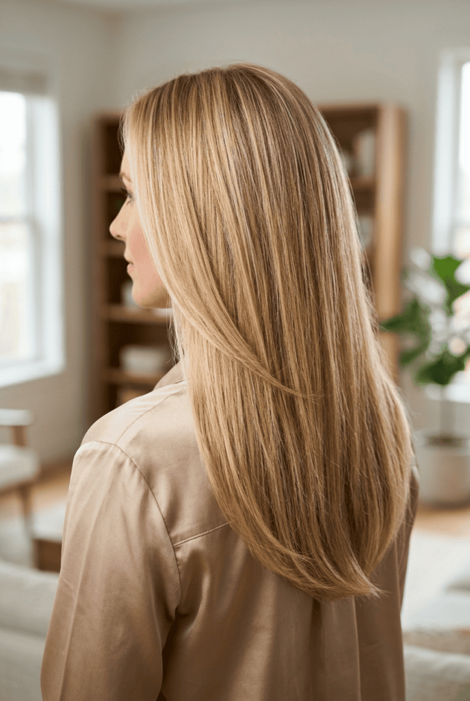Angled Long Layers (U-Shape Cut) Long hair cut in a soft U shape with rounded ends