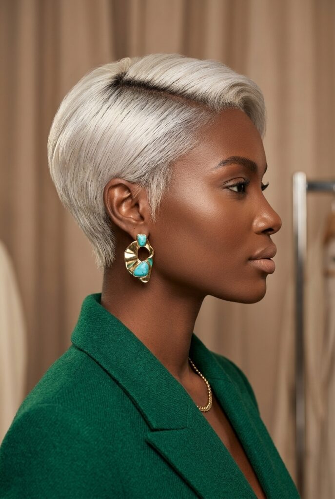 Angolan woman with Clairol Blonde It Up platinum blonde hair dye