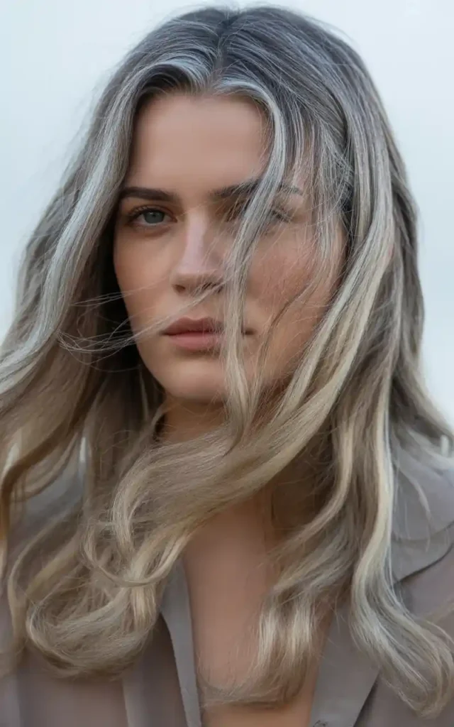 Ash Blonde Highlights blended with natural gray hai