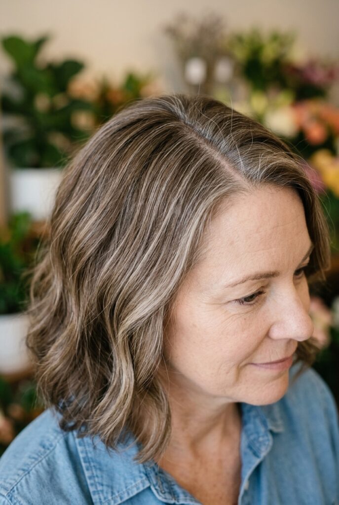 Ash blonde babylights on medium brown hair