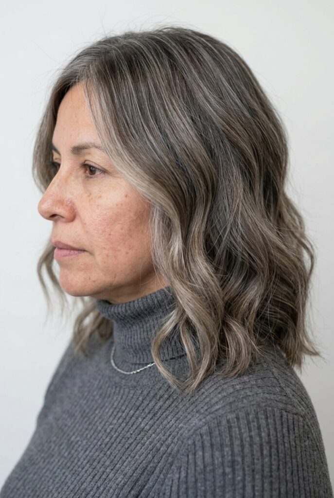 Ash brown hair blending with gray