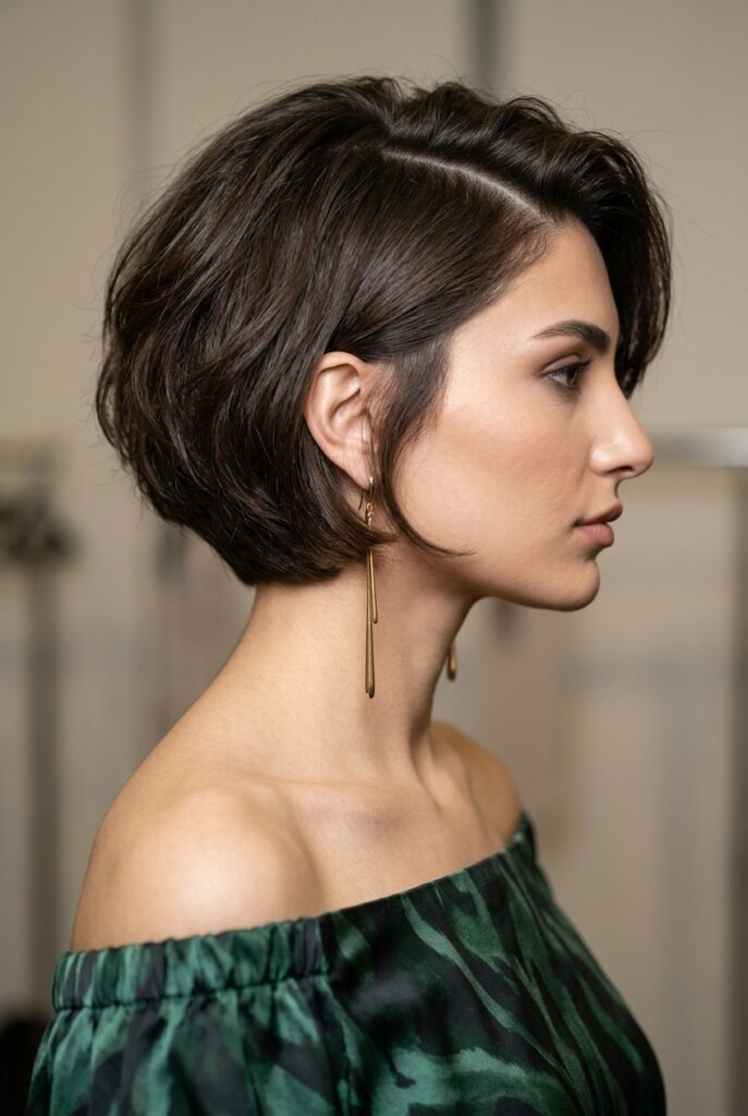 Azerbaijani woman with a deep side part Italian bob