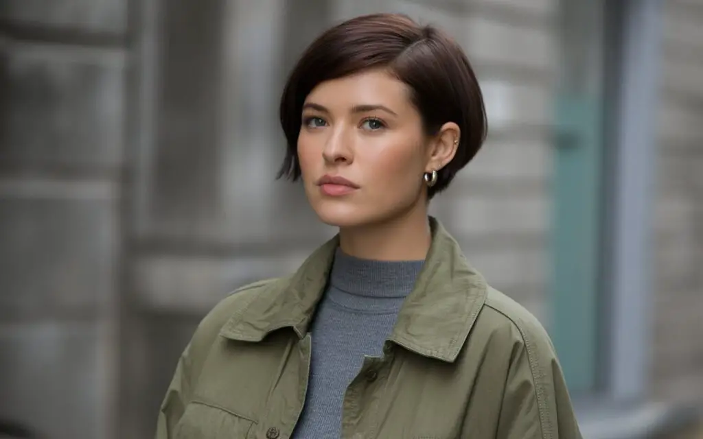 Professional female fashion model with short haircut