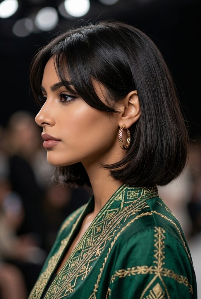 Bahraini woman with an Italian bob and curtain bangs
