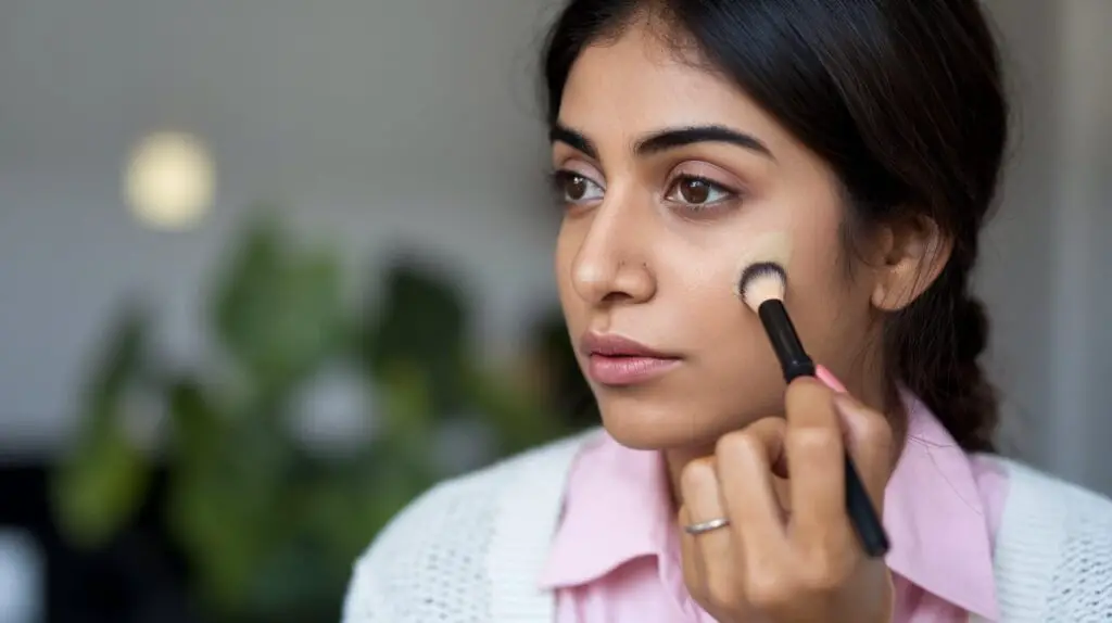 Bangladeshi woman applying Makeup foundation