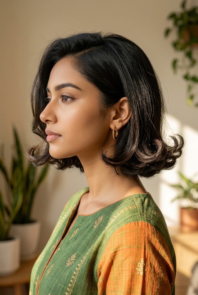 Bangladeshi woman with a flipped-end Italian bob