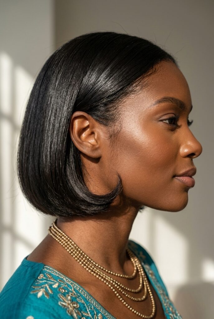 Barbadian woman with a sleek inward-curled Italian bob