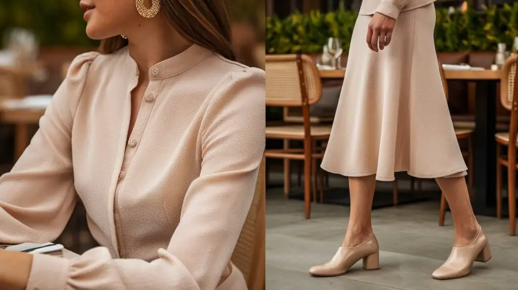 Beige Dress woman's Casual Dinner Outfit