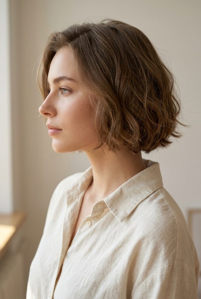 Belarusian woman with a textured layered Italian bob