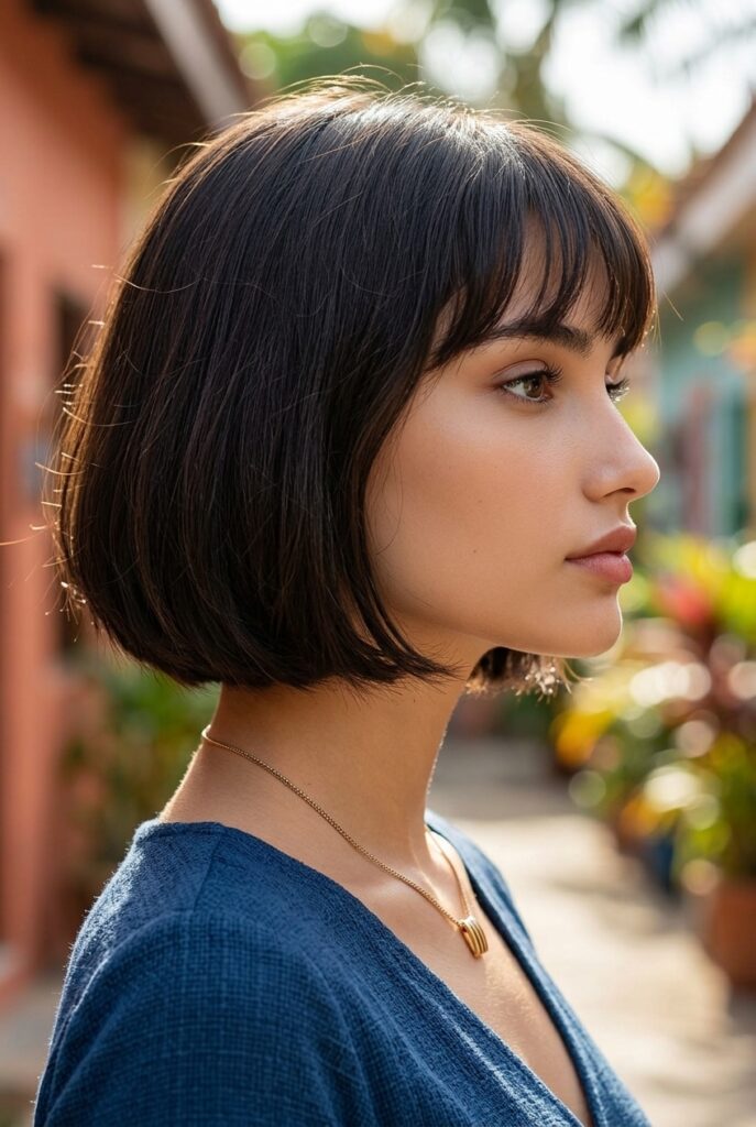 Belizean woman with an Italian bob and wispy fringe