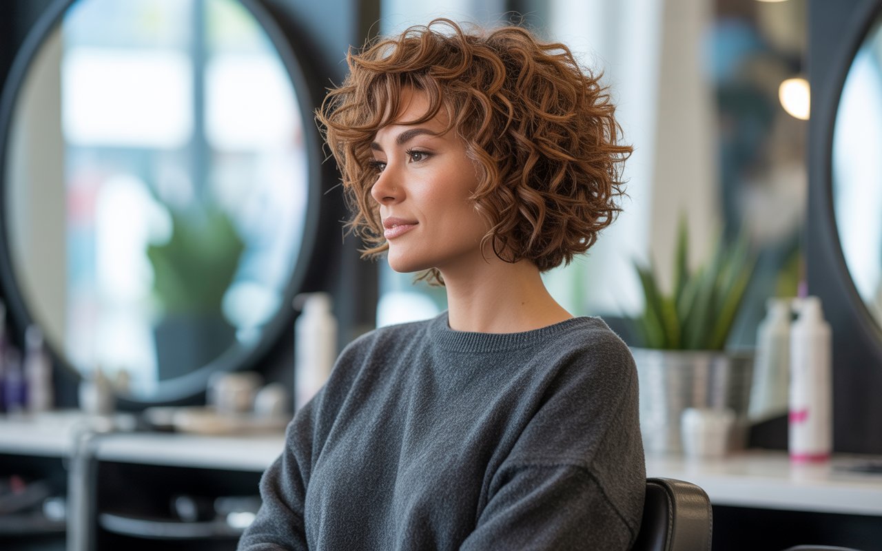 Woman with curly shaggy bob