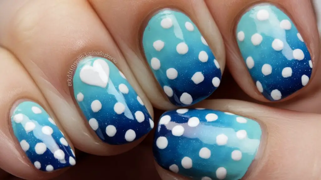 Blue with White Dots Nail Design