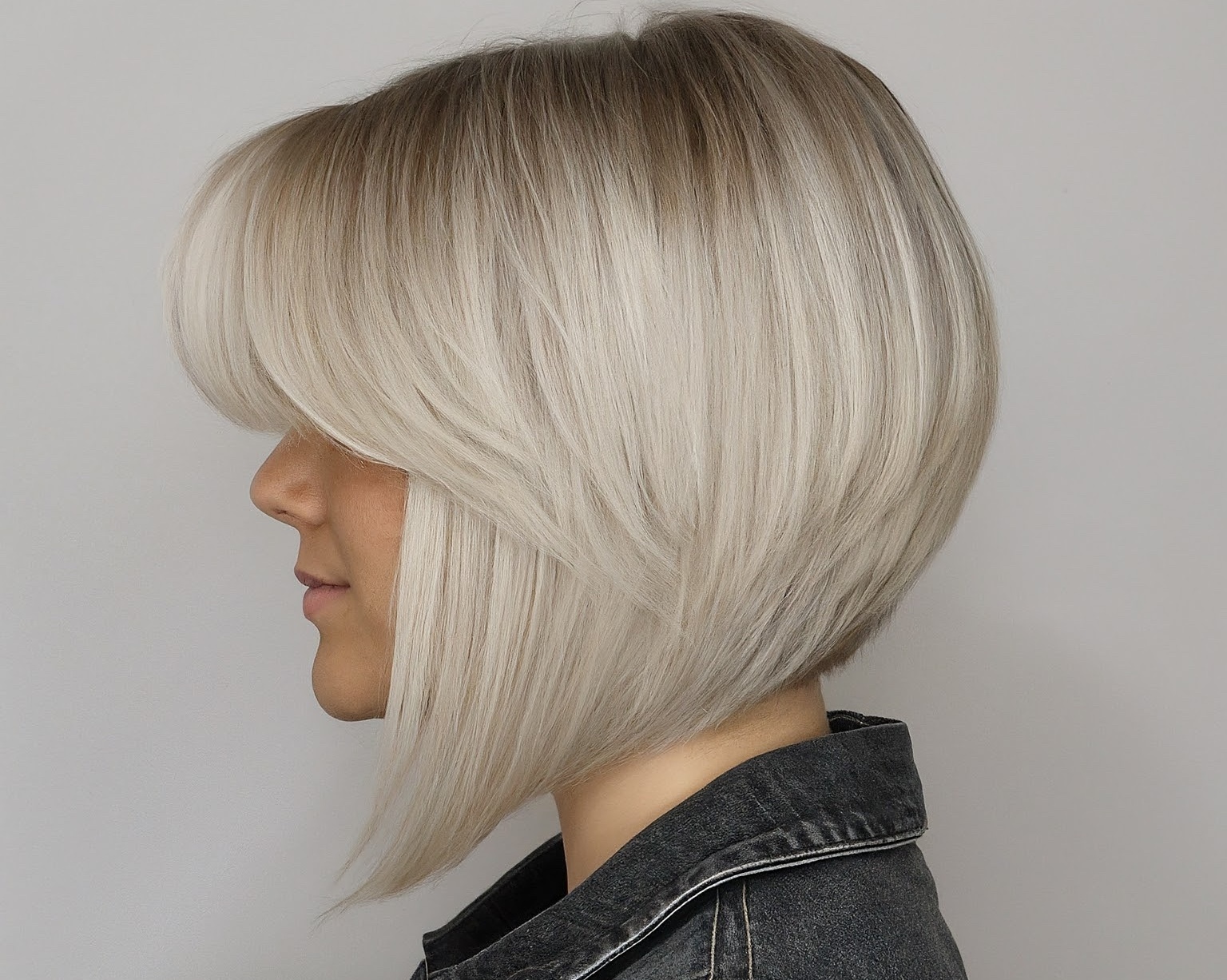 Blunt Cut with Layers Platinum Blonde Hair Color