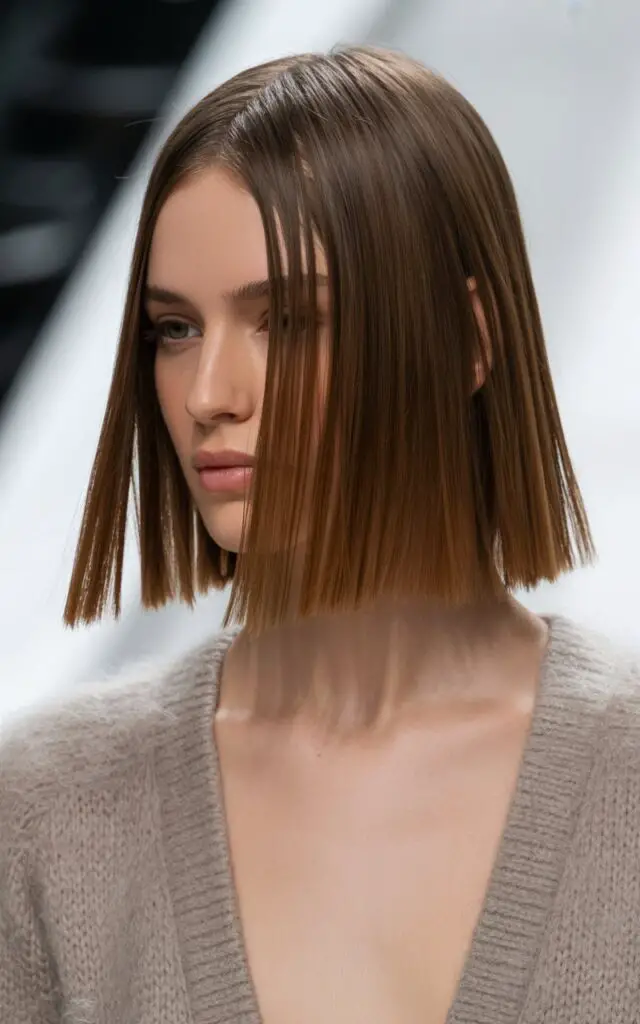 Blunt Midi Cut showing Feathered Layers for Volume and Thickness