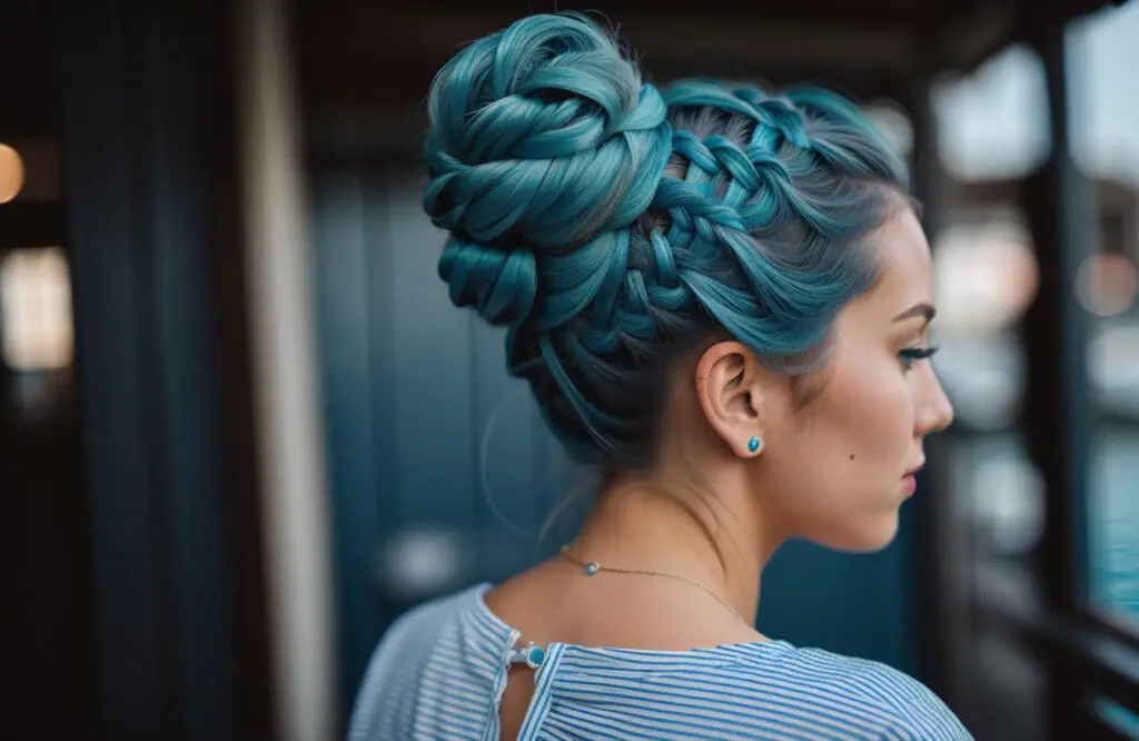 Braided Bun on Ocean Blue hair color