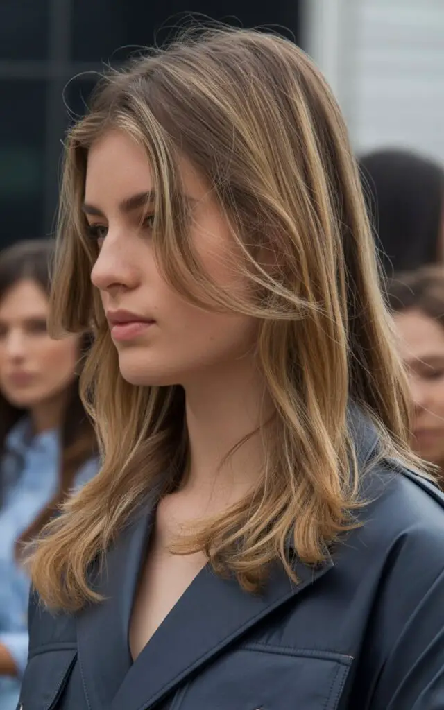 Bronde Highlights with Lowlights showing dimensional contrast between light and dark strands for added volume and depth