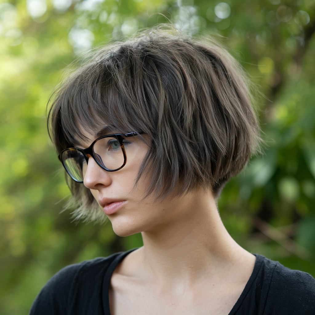 Brown Short Shaggy Bob