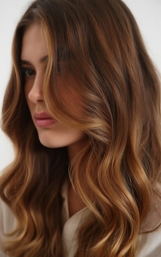 Caramel Balayage on Dark Brown Base