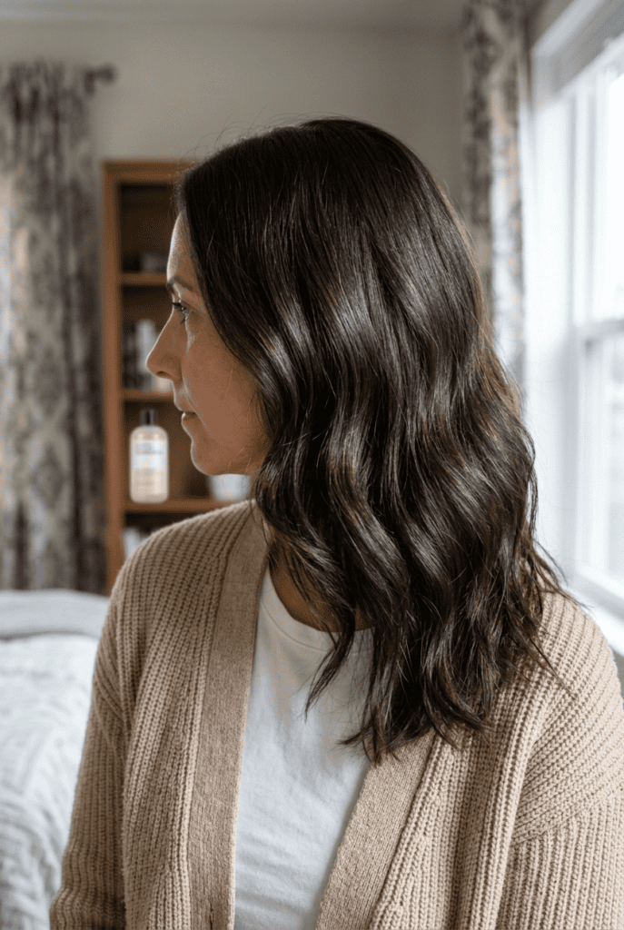 Caring for Your Color Between Touch-Ups Woman with long lasting toned brunette hair color