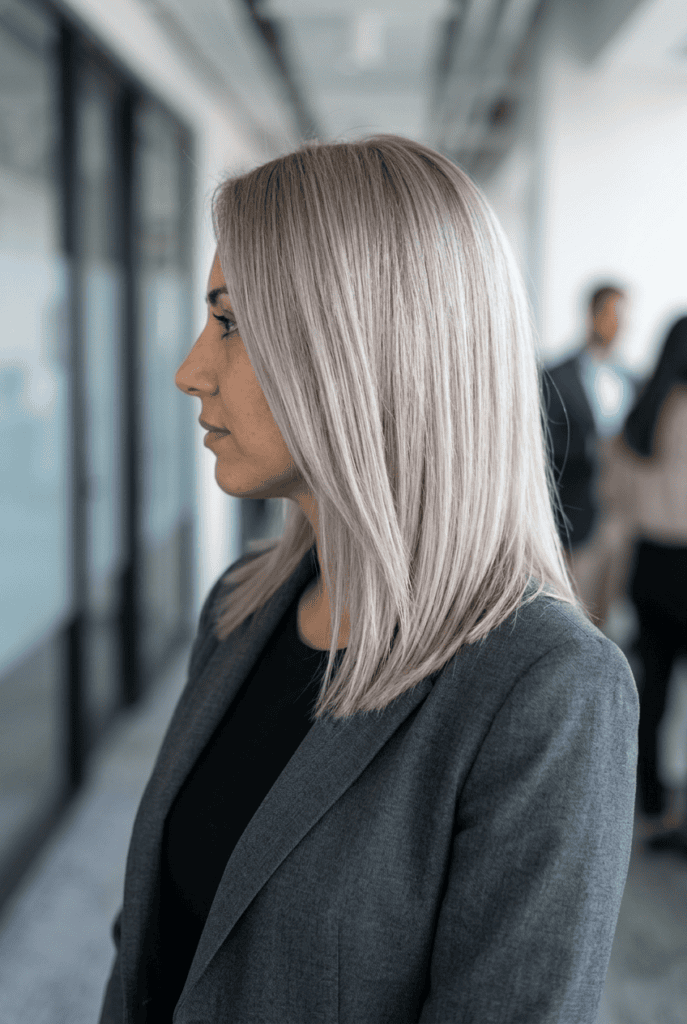 Choosing the Right Toner Shade for Your Color Woman with icy neutral blonde hair after violet toner application