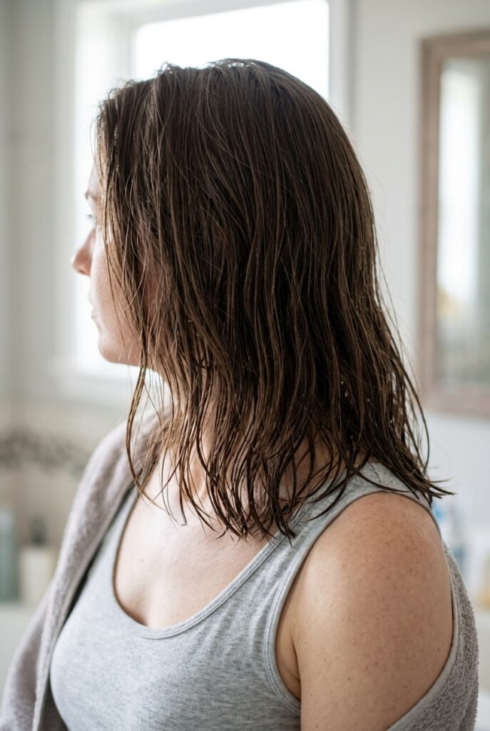 Clean buildup free brunette hair ready for toning Clean buildup free brunette hair ready for toning