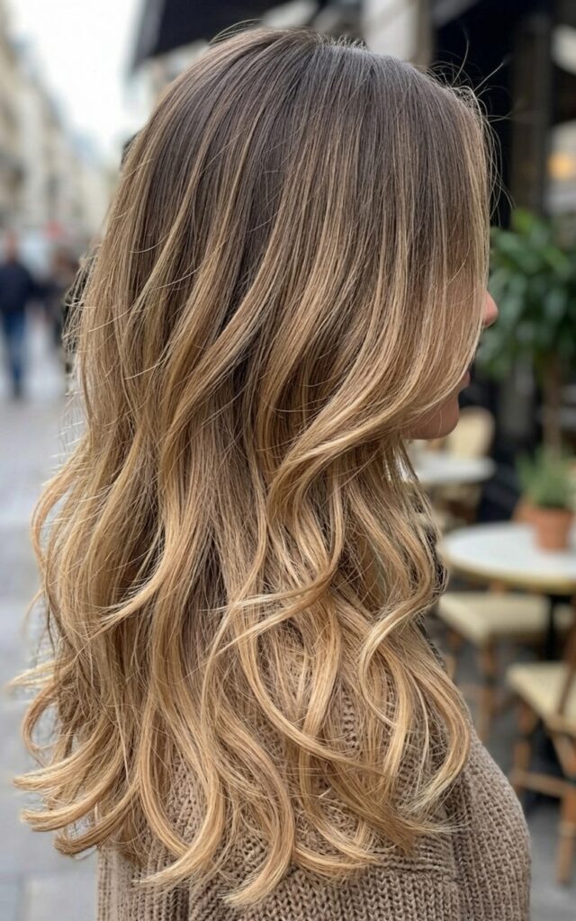 Closeup of balayage hair with soft graduated highlights