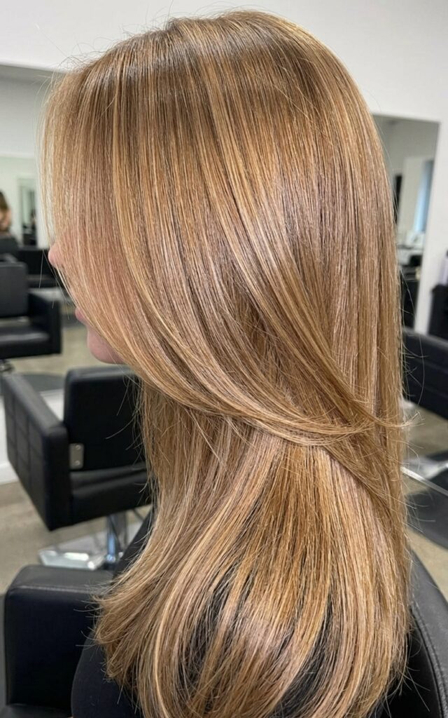 Closeup of glossy shiny hair at a salon appointment