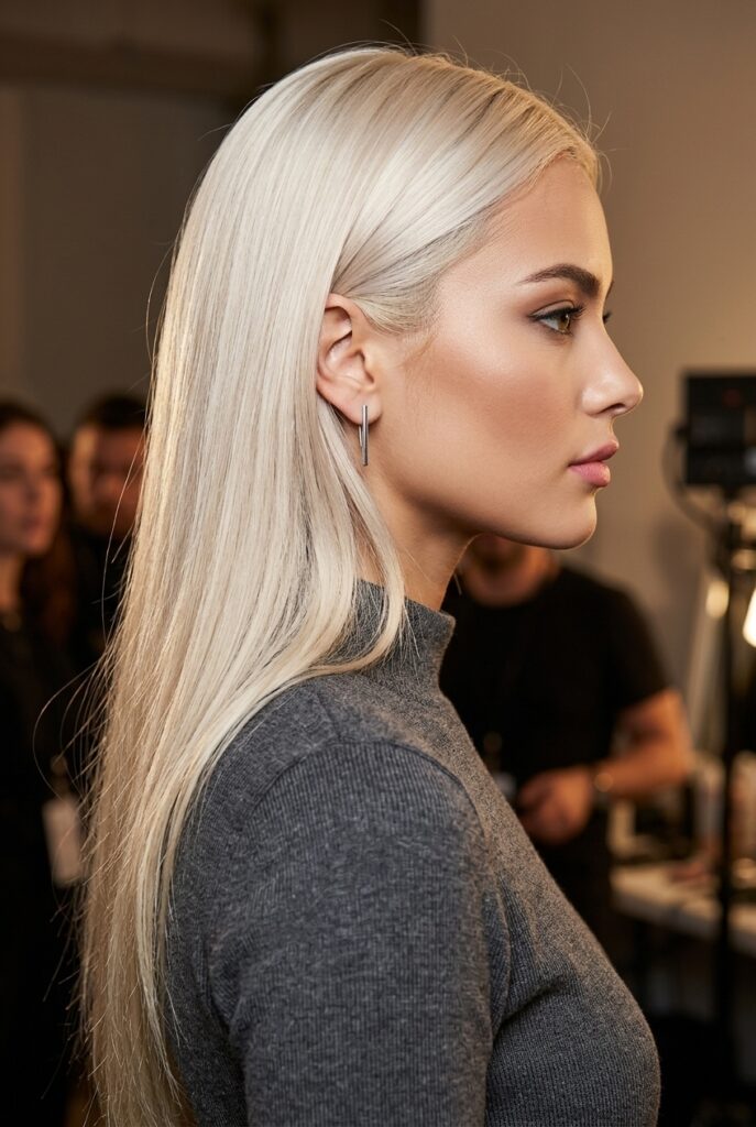 Colombian woman with Wella ultra light blonde hair color