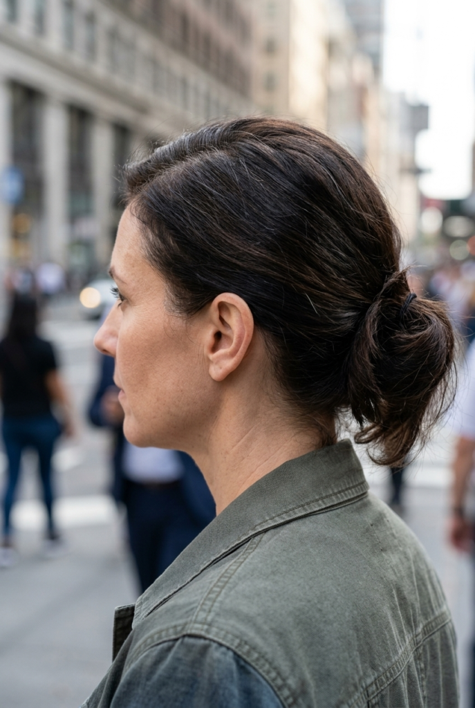 Soft root shadow fading gradually into gray hair