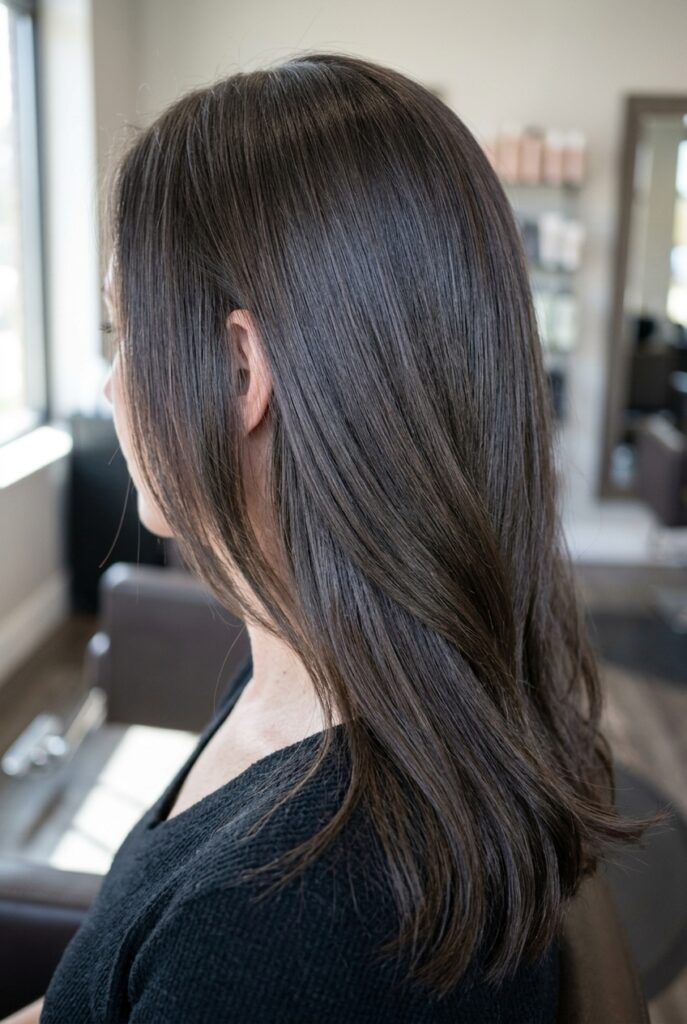Cool toned brunette hair with no orange brassiness Cool toned brunette hair with no orange brassiness