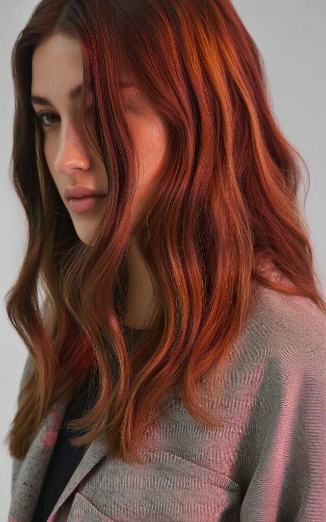 Copper and Red Highlights on Brunette hair dye