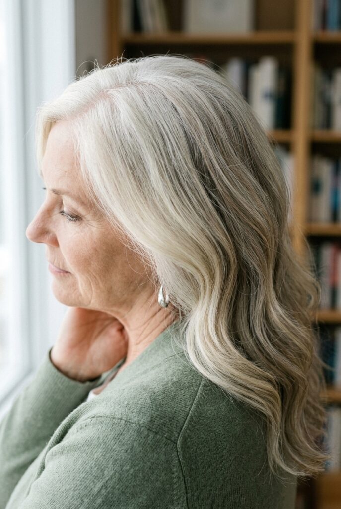 Creamy white hair with soft dimensional lowlights