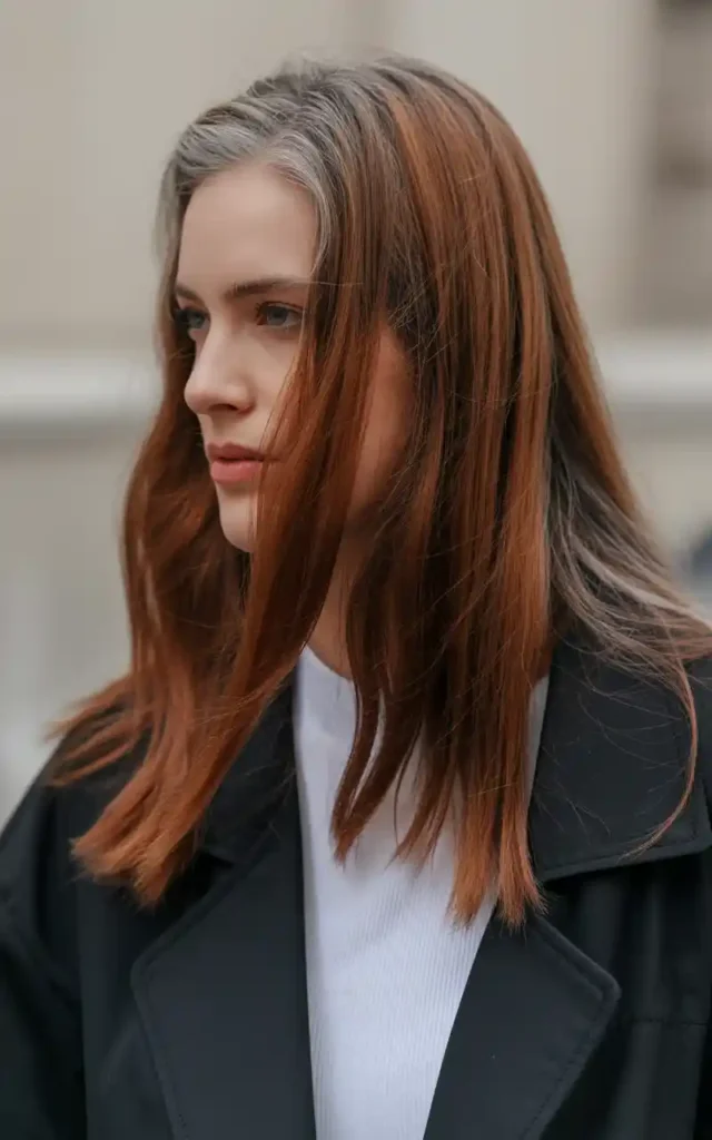 Rich Mahogany with Auburn Accents and natural gray hair blend