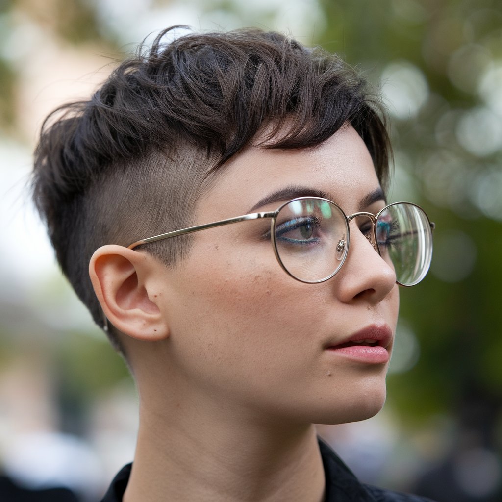 Dark Brown Pixie Undercut